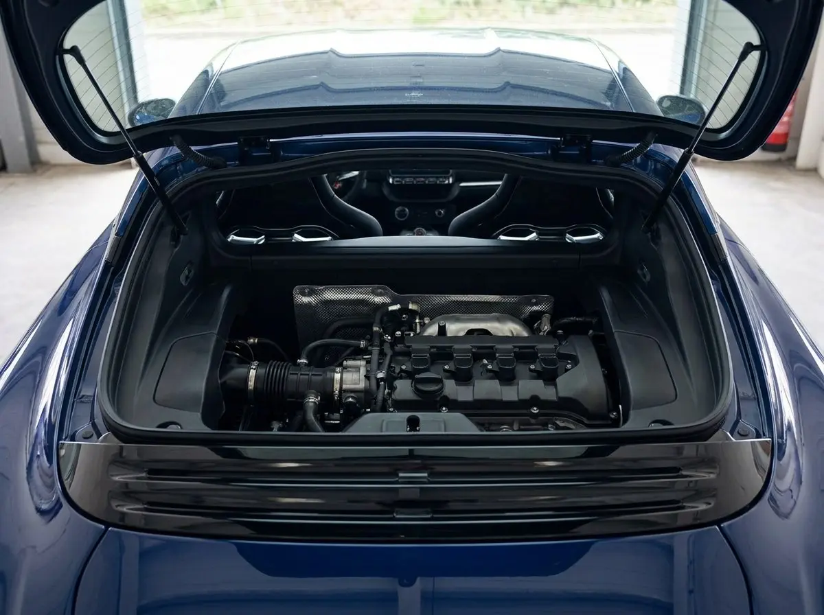 Moteur Alpine A110 : 4 cylindres 1.8 turbo en position centrale arrière sous la vitre