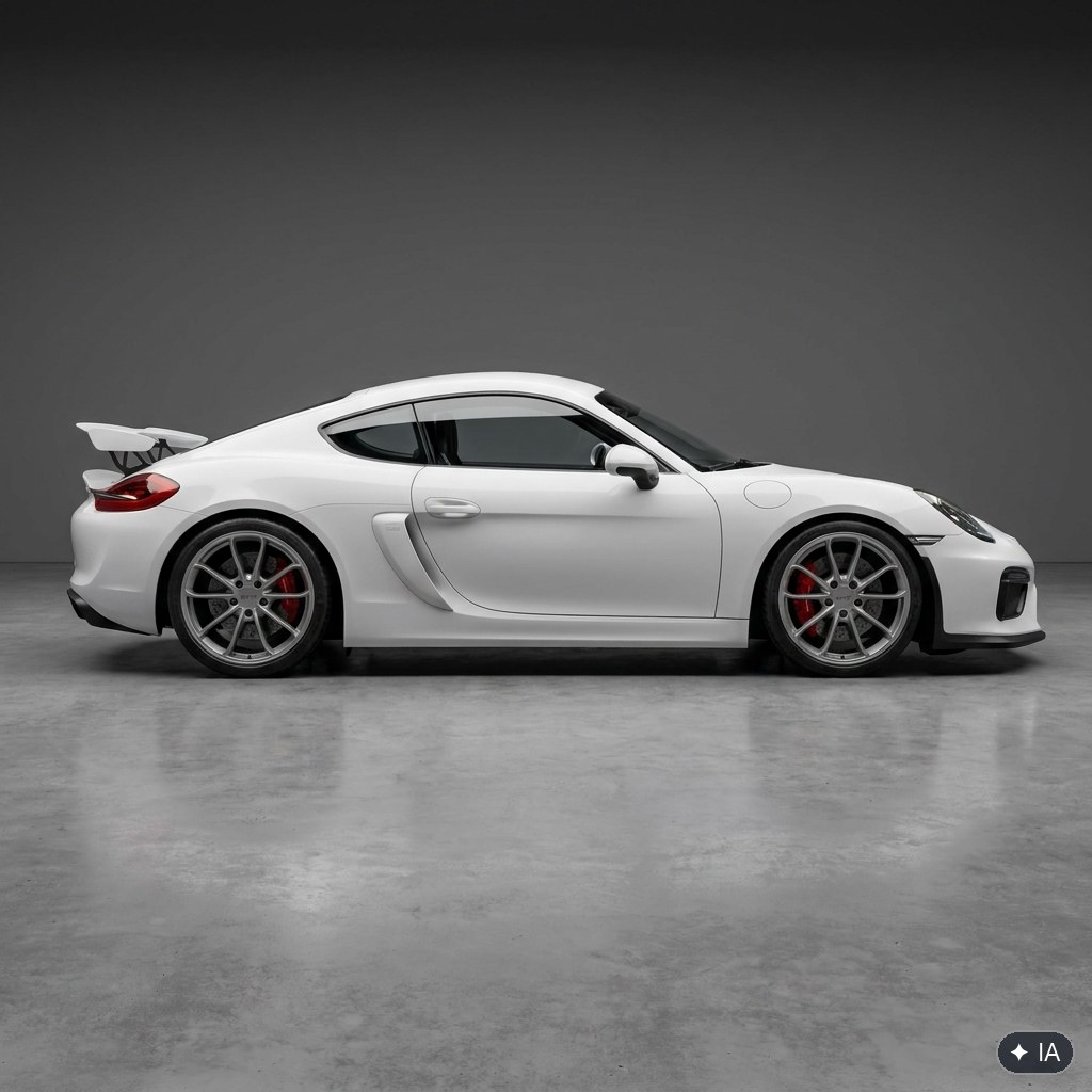 Porsche Cayman GT4 de profil, grand aileron fixe